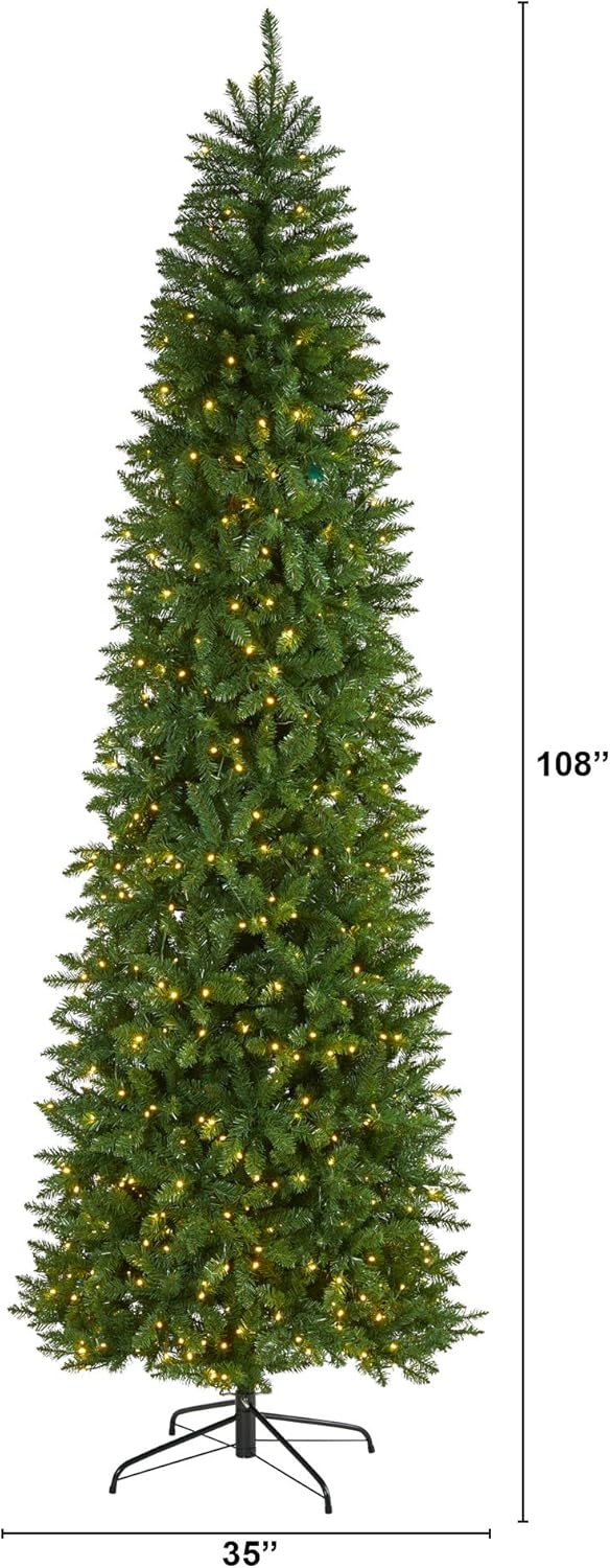 Nearly Natural 9ft. Slim Green Mountain Pine Artificial Christmas Tree with 600 Clear LED Lights 9ft Green