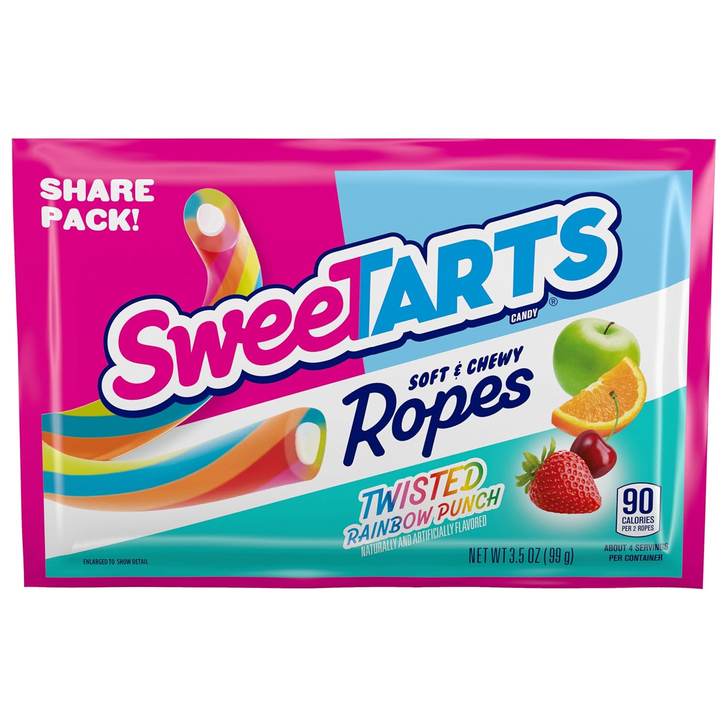 SweeTARTS Ropes, Candy, Twisted Rainbow Punch, Soft and Chewy, 3.5 oz, 12 count Twisted Rainbow Pack of 12