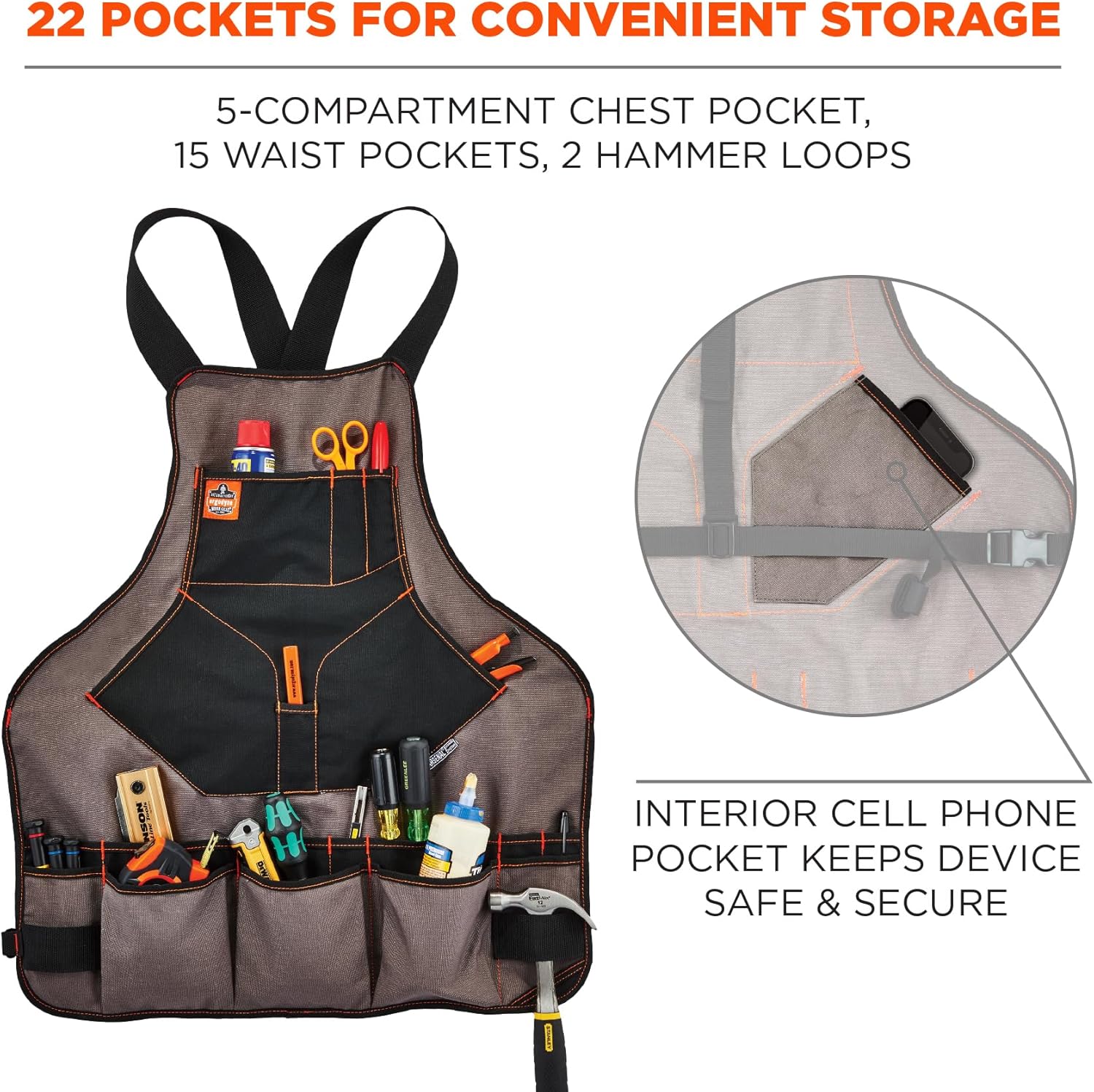 Ergodyne - 13694 Arsenal 5704 Torso Length Work Tool Apron, 22-Pockets, Gray