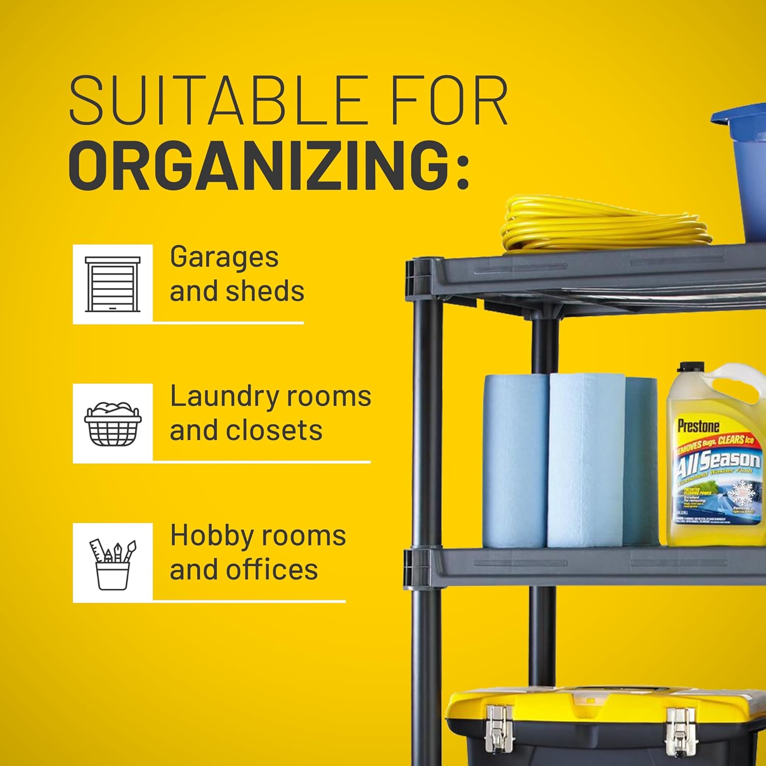 Plano 5-Shelf Extra Heavy Duty Plastic Storage Shelves, 72.5” x 36” x 24”, 1000lb Capacity, Pantry, Office, Closet and Garage Shelves, Easy to Assemble, Durable Plastic Shelving Unit