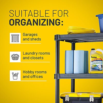 Plano 5-Shelf Extra Heavy Duty Plastic Storage Shelves, 72.5” x 36” x 24”, 1000lb Capacity, Pantry, Office, Closet and Garage Shelves, Easy to Assemble, Durable Plastic Shelving Unit