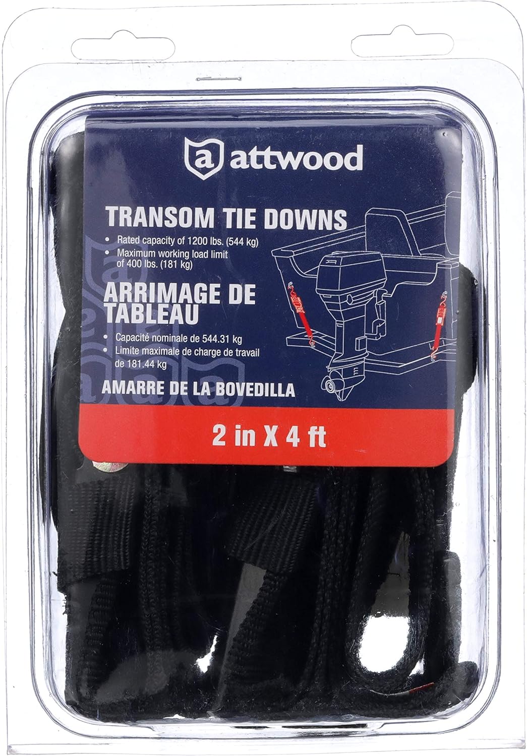 Attwood Quick-Release Transom Tie-Down Straps 2" x 4' Pair