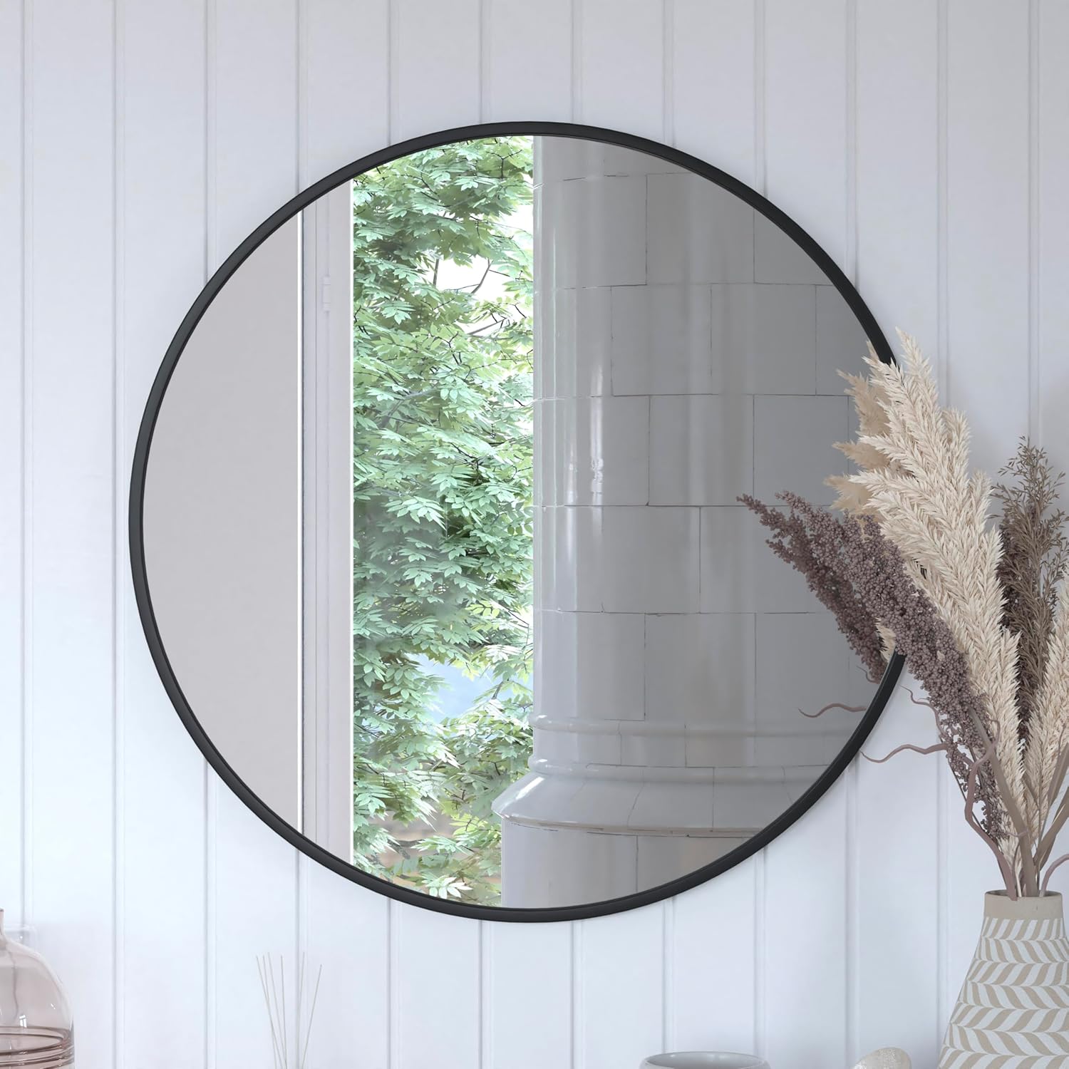 Flash Furniture Julianne Large Round Wall Mirror - Black Circle Accent Mirror