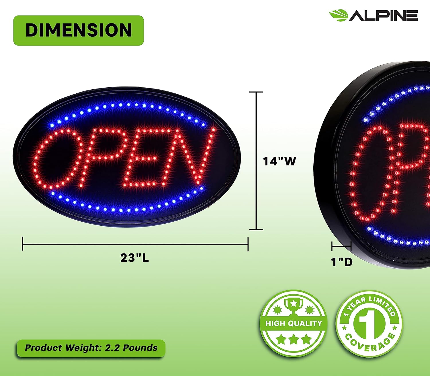 Alpine Led Open Signs for Business Window - Flashing & Stable Bright High Visibility Lighted Open Led Sign