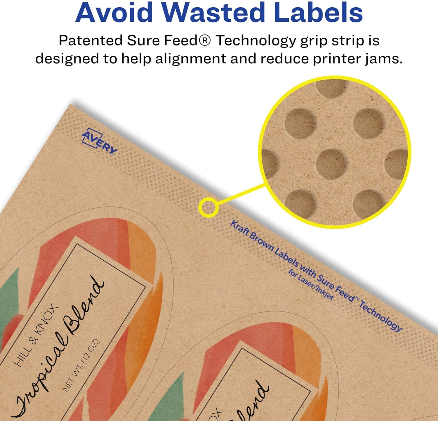 Avery Kraft Brown Oval Labels, Sure Feed Technology, 4.25" x 3.25", 60 Kraft Brown Labels, Print-to-The-Edge