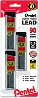Pentel Super Hi-Polymer Leads, 0.5 mm, 2B, 12 Leads Per Tube, Pack Of 3 Tubes