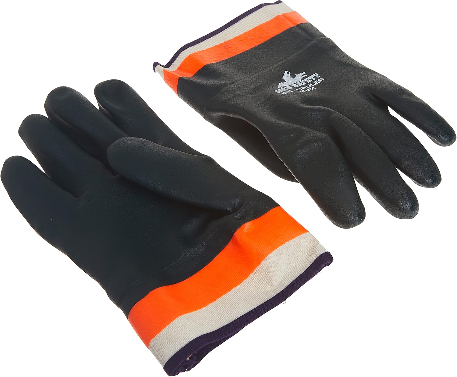 MCR Safety 6410SC Double-Dipped PVC Jersey Lined Sandpaper Finish Men's Gloves with Plasticized Safety Cuff, Green/Orange