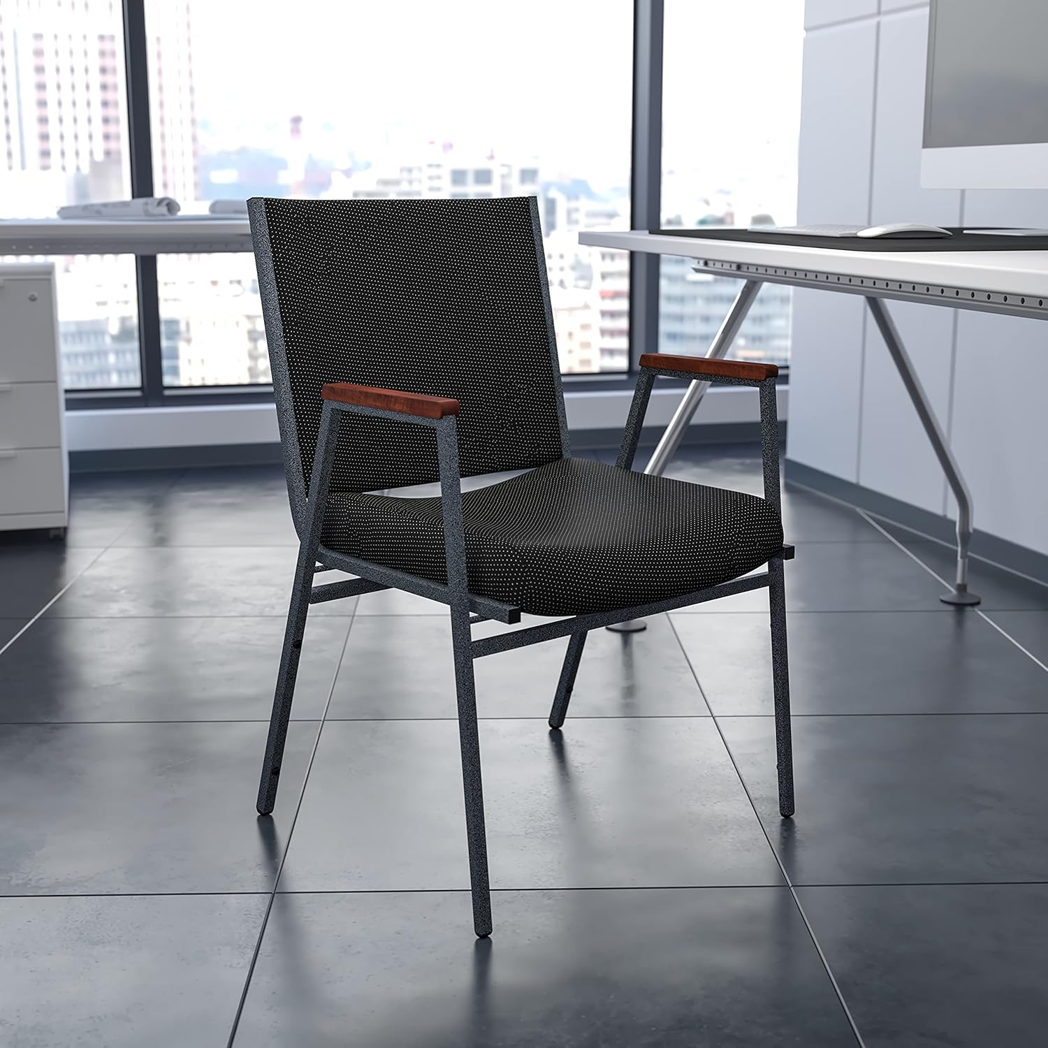 Flash Furniture HERCULES Series Heavy Duty Fabric Stack Chair with Arms and Ganging Bracket
