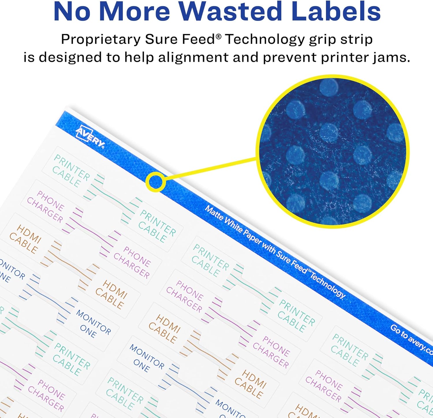 AVERY Matte White Barbell Labels, Sure Feed Technology, 0.5" x 2.5"