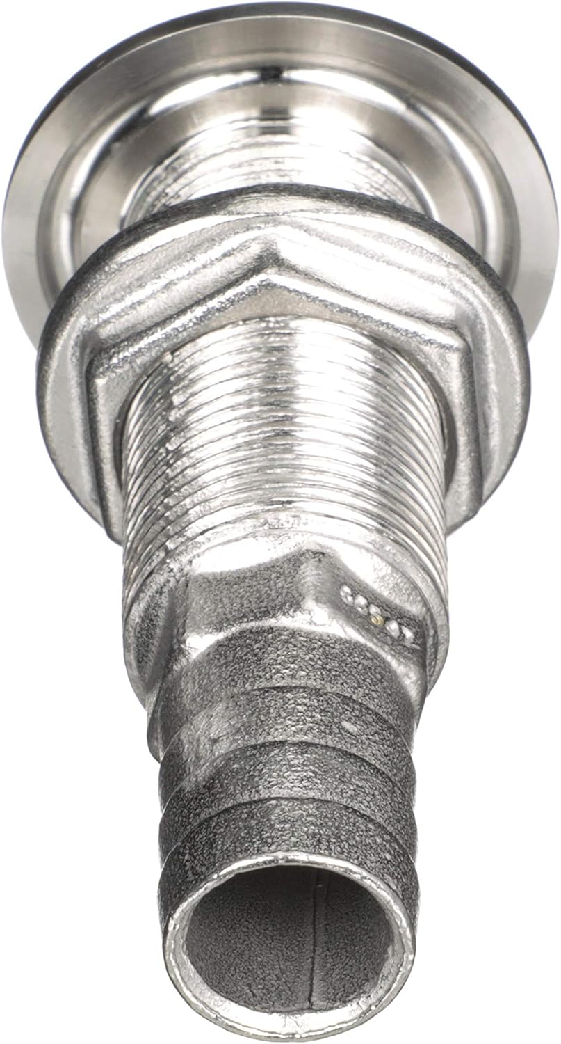 Attwood 66547-3 Stainless Steel Straight Thru-Hull Valve Fitting, Barbed, Standard Length