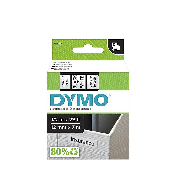 DYMO D1 Labels 1/2-Inch x 23-Foot Roll Black Print on White Self-Adhesive For LabelManager Label Makers 1 Pack