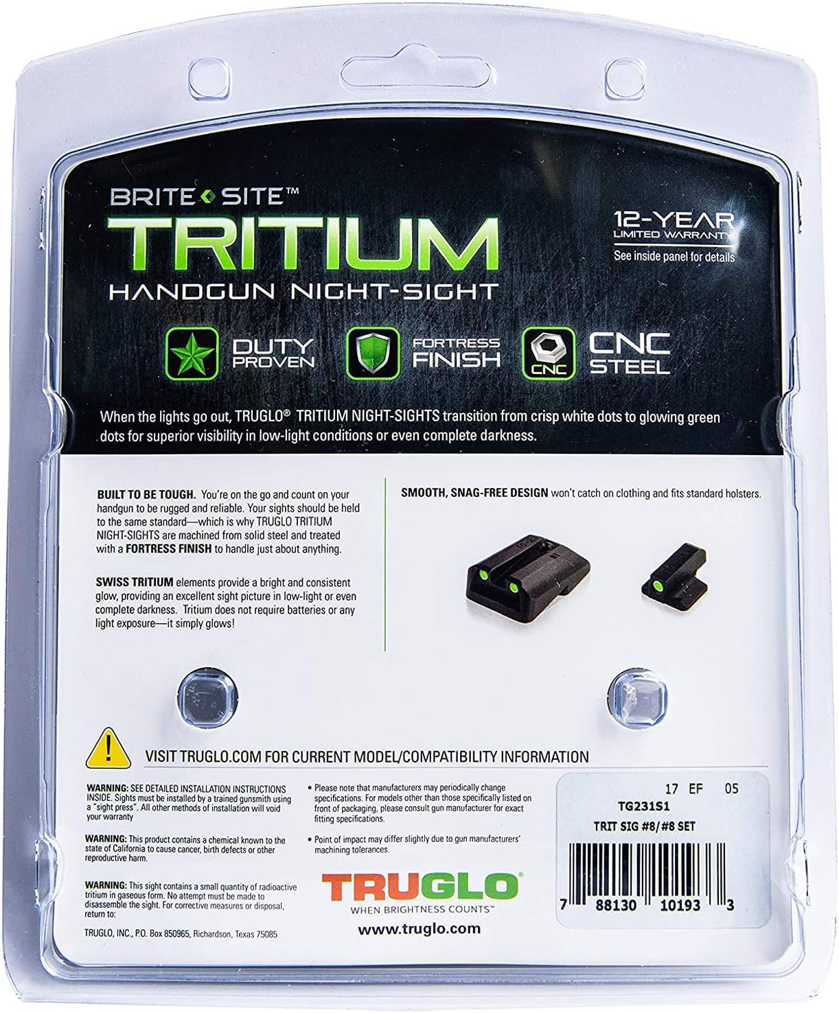 TRUGLO Tritium Handgun Night Sights Front & Rear Compatible with Sig Sauer