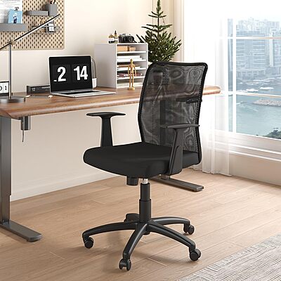 Boss Office Products Budget Mesh Task Chair with Arms in Black With T-Arms