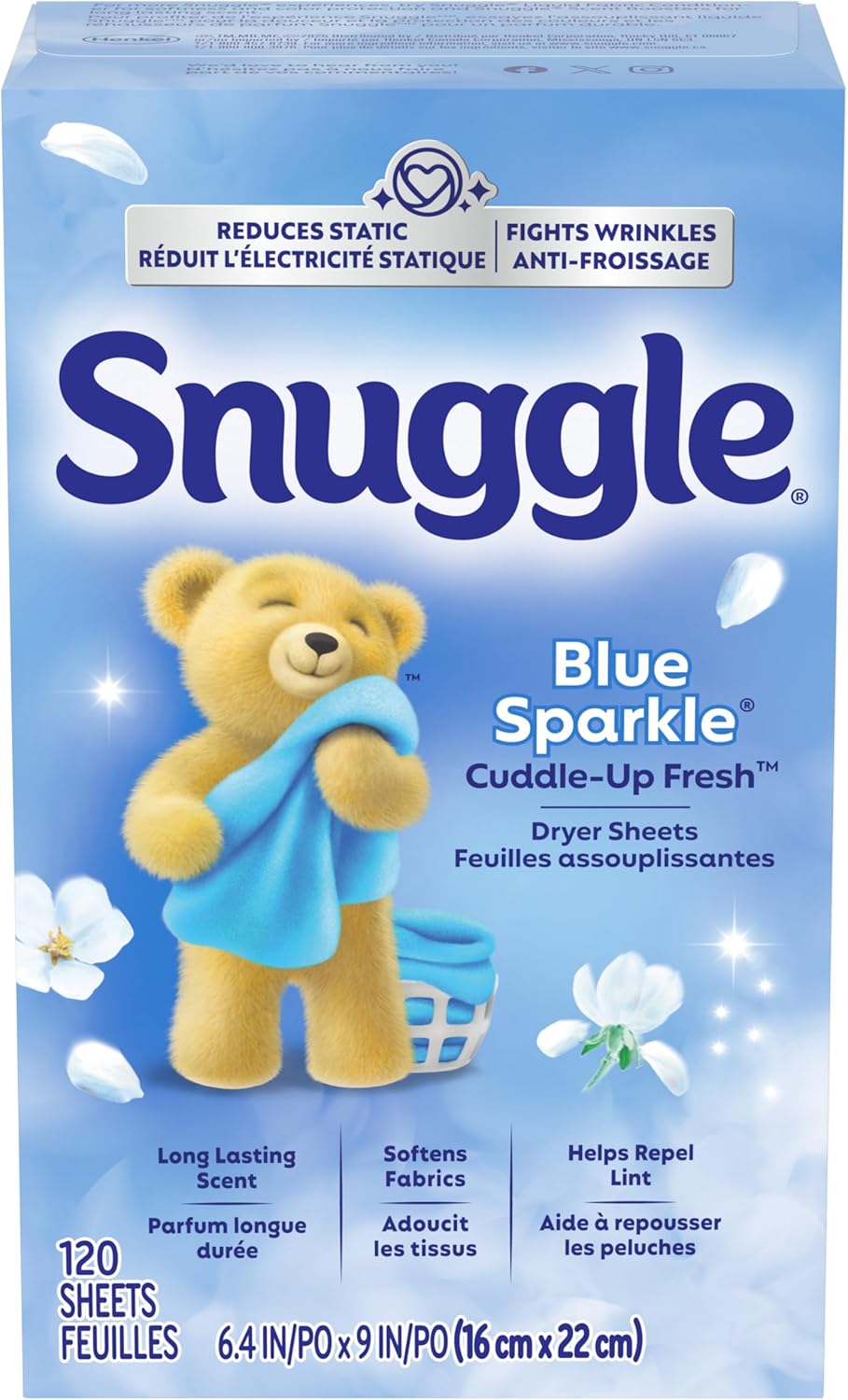 Snuggle Blue Sparkle Fabric Softener Dryer Sheets, 120 Count 120 Count (Pack of 1)