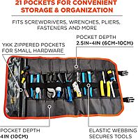 Ergodyne Arsenal 5871 Tool Roll-Up Pouch, 21-Pockets, Polyester, Black , Tall