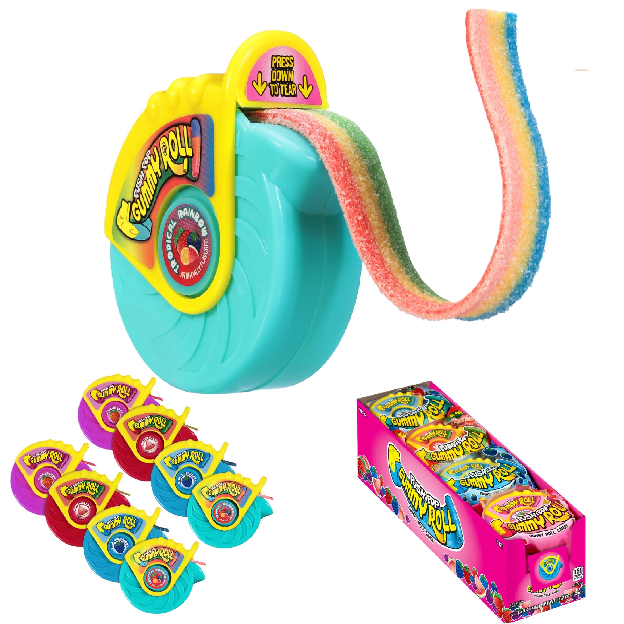Push Pop Gummy Roll Candy Gummies, 8 Ct Individually Wrapped Gummies in Assorted Fruity Flavors