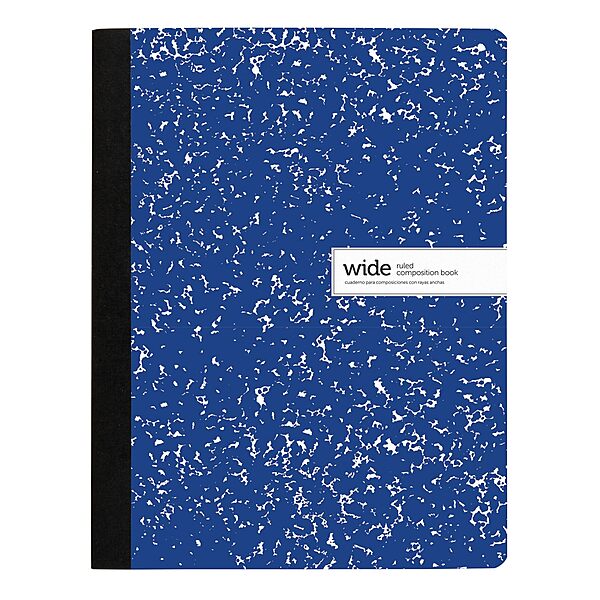 Office Depot® Brand Composition Notebook, 9-3/4" x 7-1/2", Wide Ruled, 100 Sheets, Blue/White