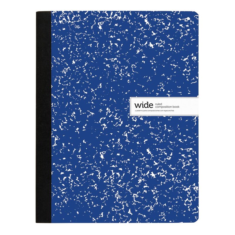 Office Depot® Brand Composition Notebook, 9-3/4" x 7-1/2", Wide Ruled, 100 Sheets, Blue/White