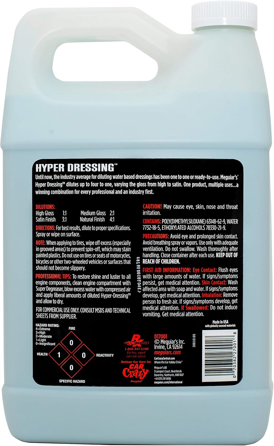 Meguiar's D17001 Hyper Dressing - 1 Gallon – Give Your Car’s Trim Pieces the Best Shine & Gloss Pre-Wax