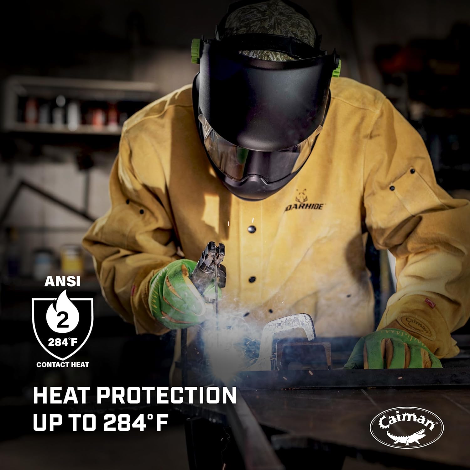 CAIMAN Premium Wasabi Green Split Deerskin MIG/Stick Welding Gloves