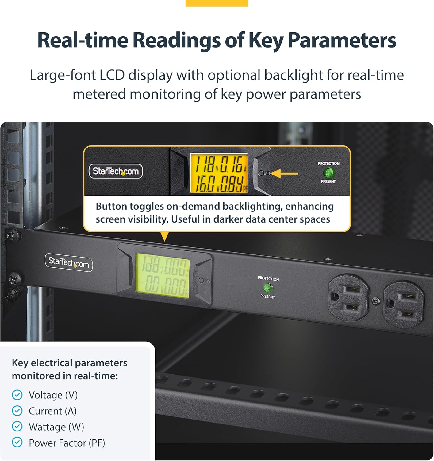 StarTech.com 1U Horizontal Rack Mount Metered PDU Server Power Strip with Surge Protector