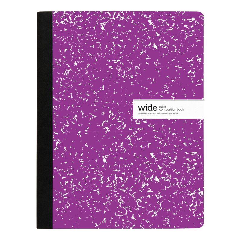 Office Depot® Brand Composition Notebook, 9-3/4" x 7-1/2", Wide Ruled, 100 Sheets, Purple/White