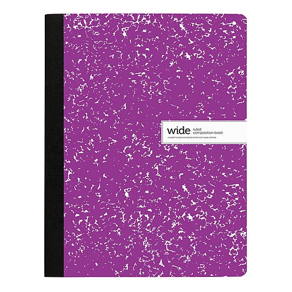 Office Depot® Brand Composition Notebook, 9-3/4" x 7-1/2", Wide Ruled, 100 Sheets, Purple/White