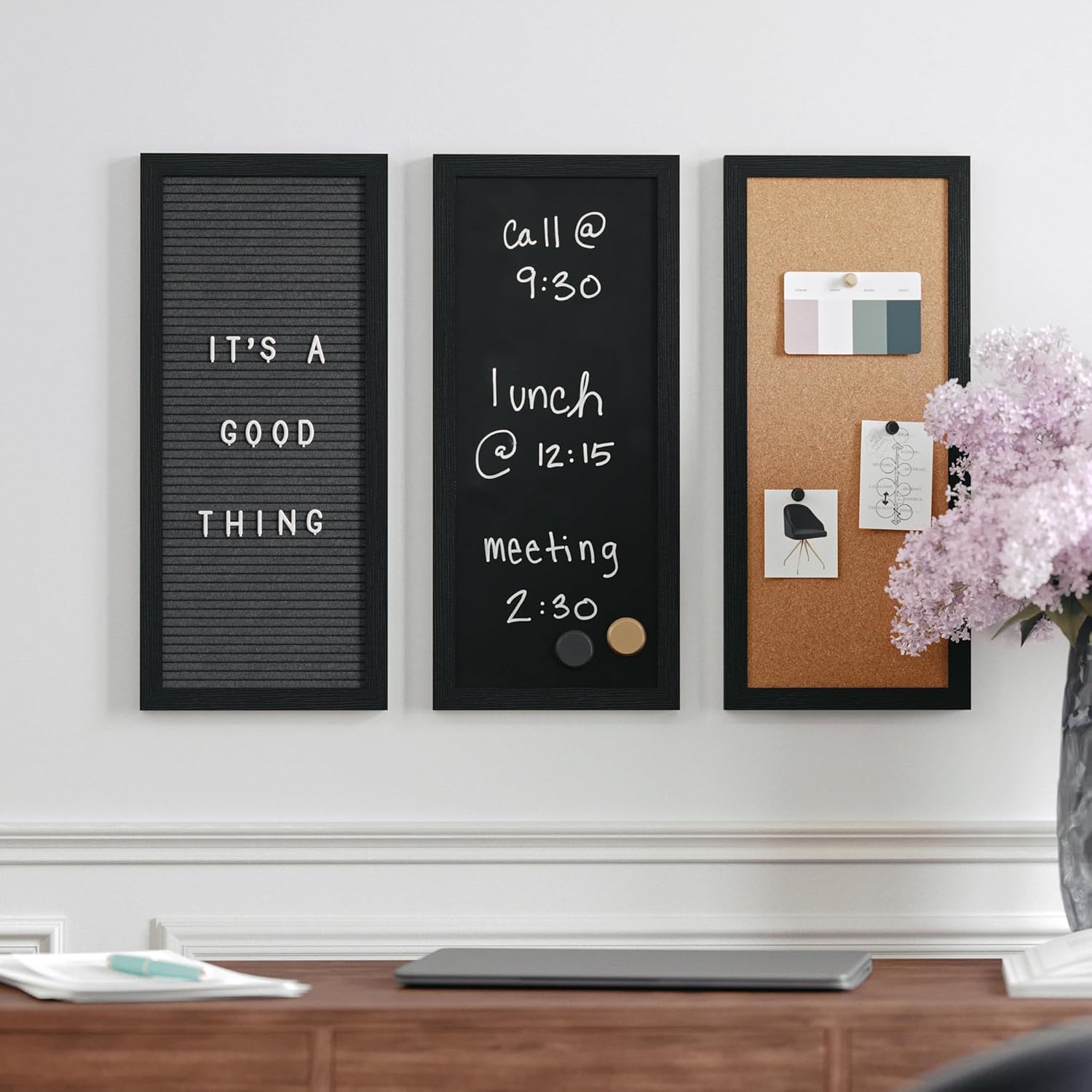 Martha Stewart Everette 3-Panel Cork, Chalk And Letter Board Set