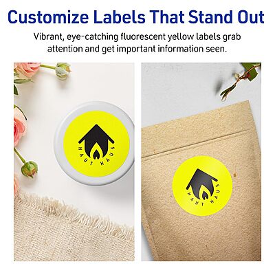 Avery Printable Round Labels, Sure Feed Technology, 2.75" Diameter, Neon Yellow, Print-to-the-Edge