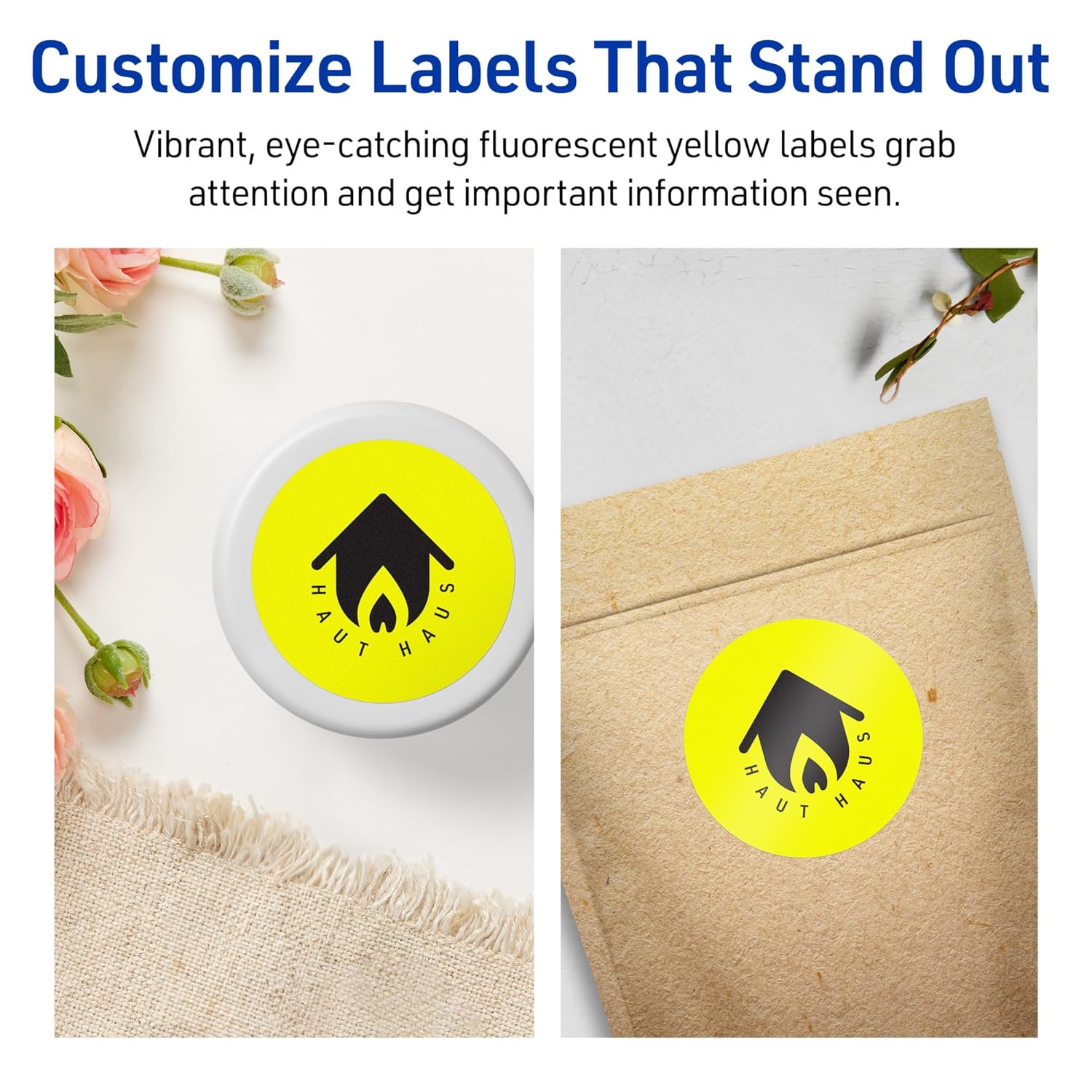 Avery Printable Round Labels, Sure Feed Technology, 3" Diameter, Neon Yellow, Print-to-The-Edge, Laser/Inkjet Printable