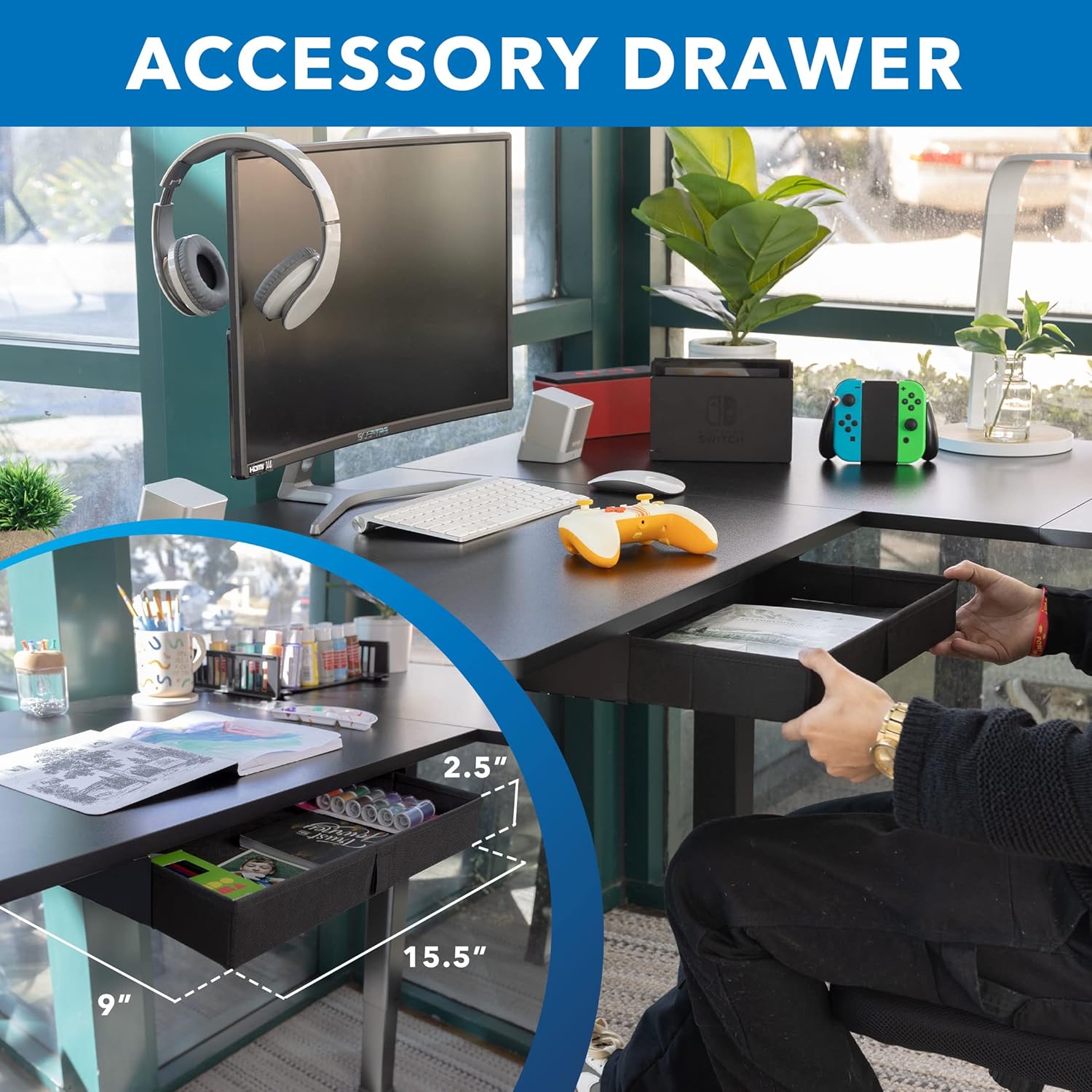 Mount-It! L Shaped Electric Standing Desk - Large Adjustable Corner Sit-Stand Desk