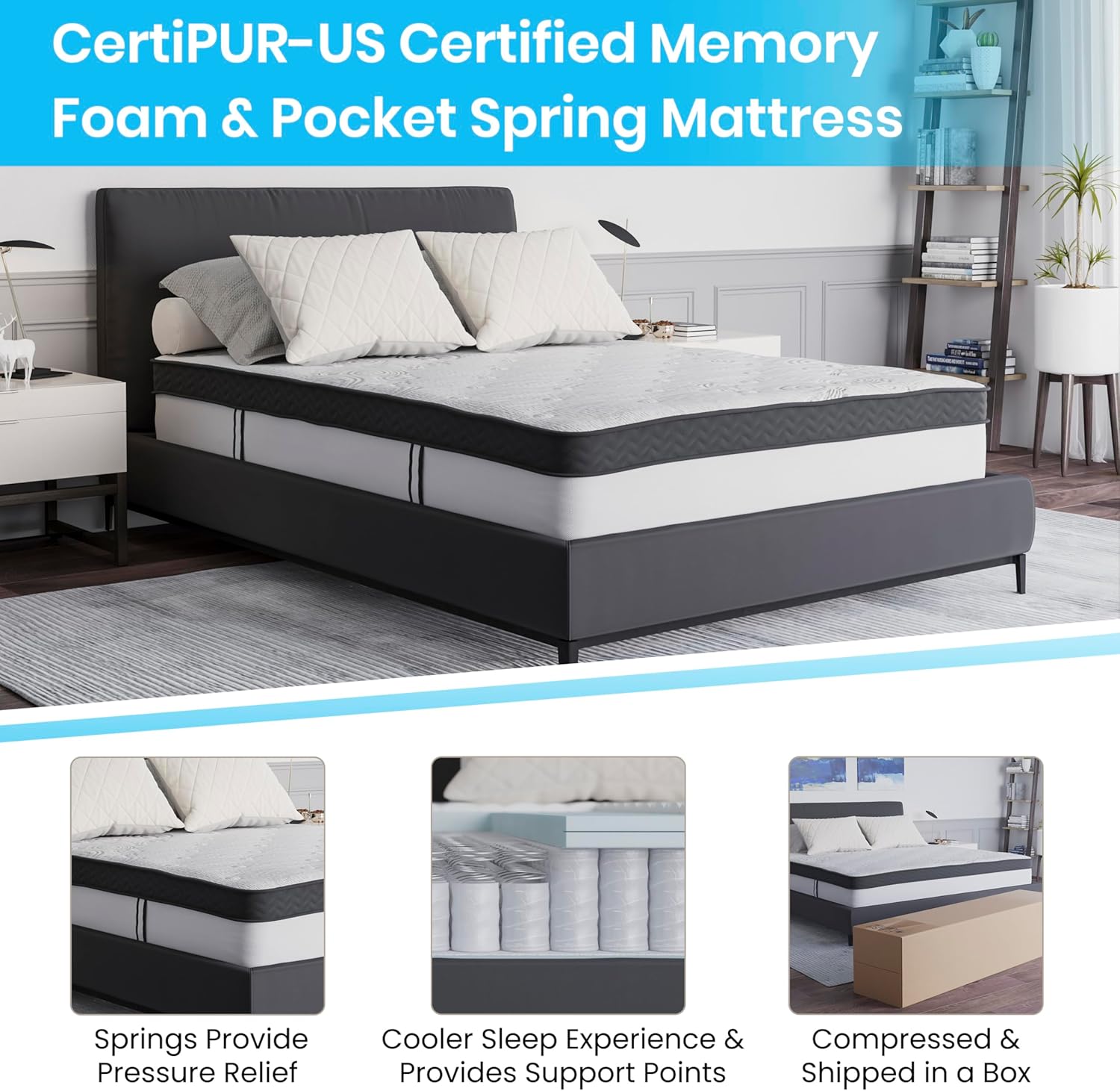 FLASH FURNITURE Capri Comfortable Sleep 12" Hybrid Pocket Spring and Foam Mattress in a Box