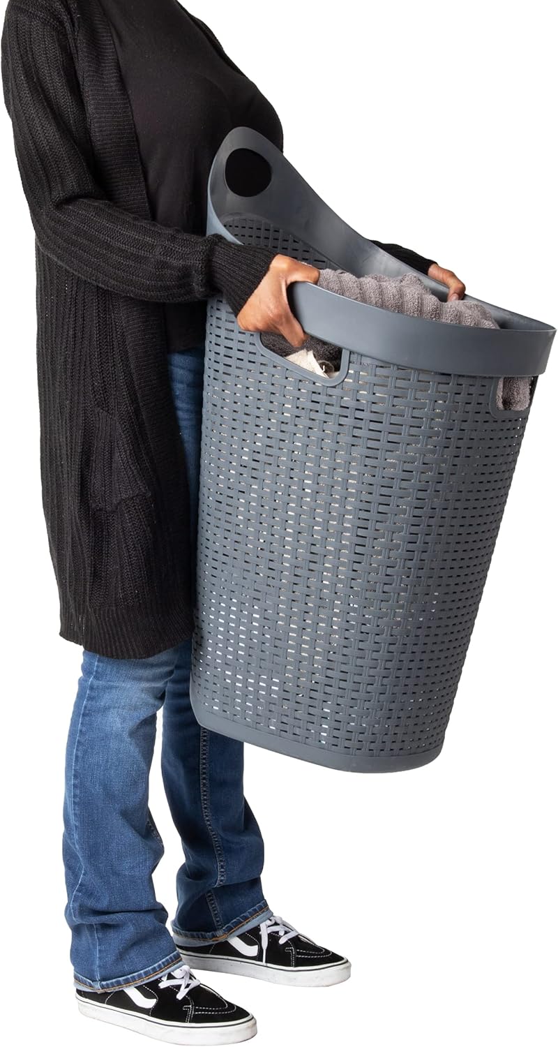 MIND READER 60L Rolling Laundry Hamper, Wicker-Style Plastic, Wheels