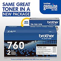 Brother Genuine High-Yield Black Toner Cartridge Twin Pack TN760 2Pk, TN7602PK Black 2 Pack Toner