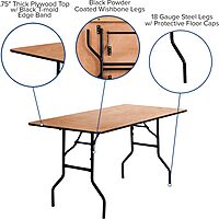 Flash Furniture Rectangular Folding Banquet Table, 30-1/4in H x 30in W x 72in D, Natural/Black