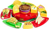 Nostalgia Taco Tuesday Heated Lazy Susan Taco Bar Serving Set for a Party with 4 Tortilla Holders, Fondue Pot for Burritos