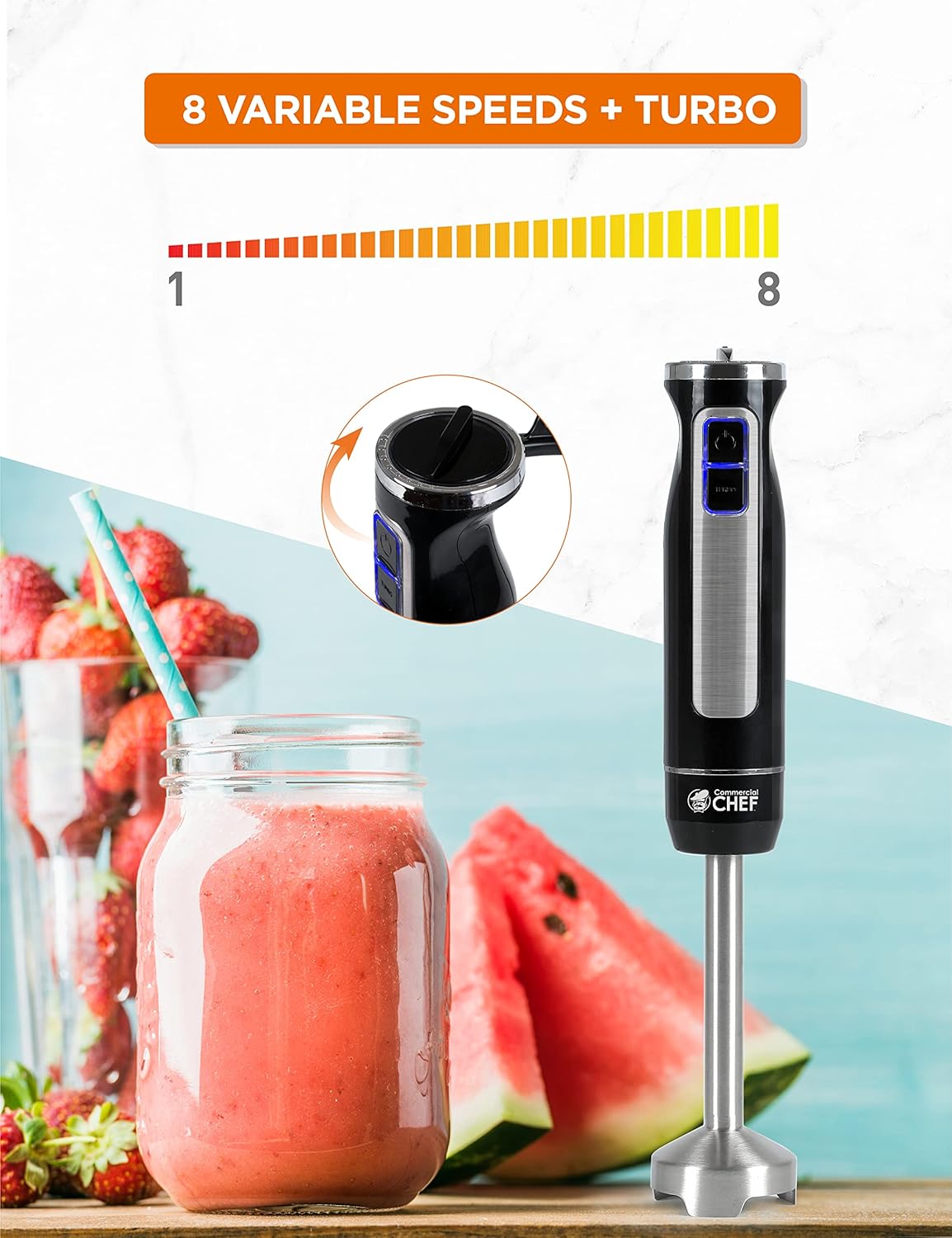 COMMERCIAL CHEF Immersion Blender, Multi-Purpose Immersion Hand Blender with Stainless Steel Blade