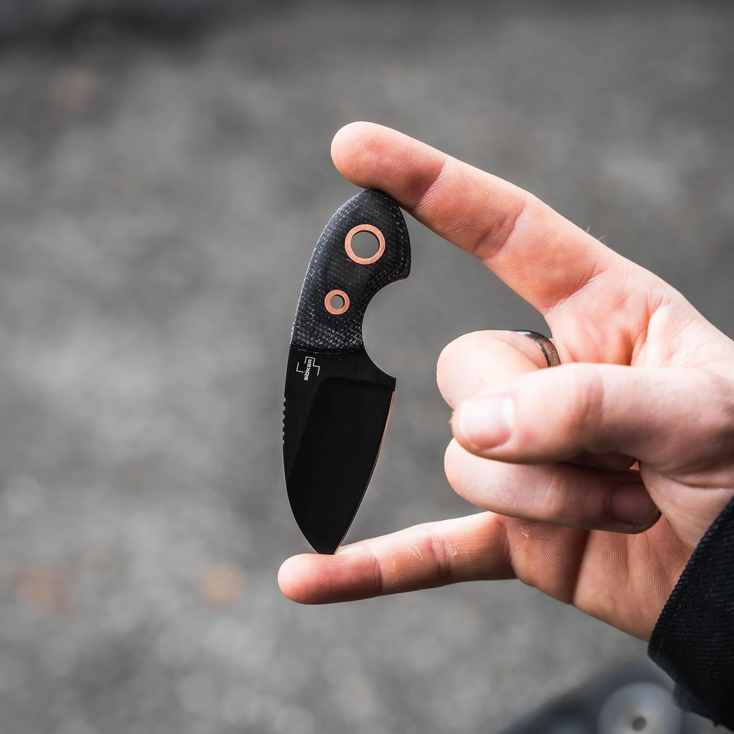 BÖKER PLUS Gnome all Black Copper - small fixed EDC knife with micarta handle - fixed blade knife with D2 blade