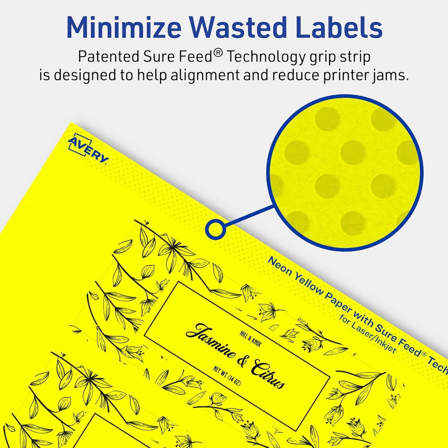 Avery Printable Rectangle Labels, Sure Feed Technology, 2" x 5", Neon Yellow, Print-to-The-Edge, Laser/Inkjet Printable