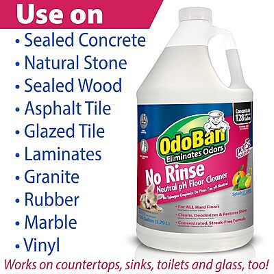 OdoBan Pet Solutions No Rinse Neutral pH Floor Cleaner Concentrate, 1 Gallon Citrus 128 Fl Oz (Pack of 1)
