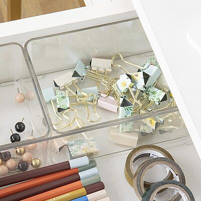 Martha Stewart Grady Stackable Plastic Storage Boxes with Lids, Set of 3