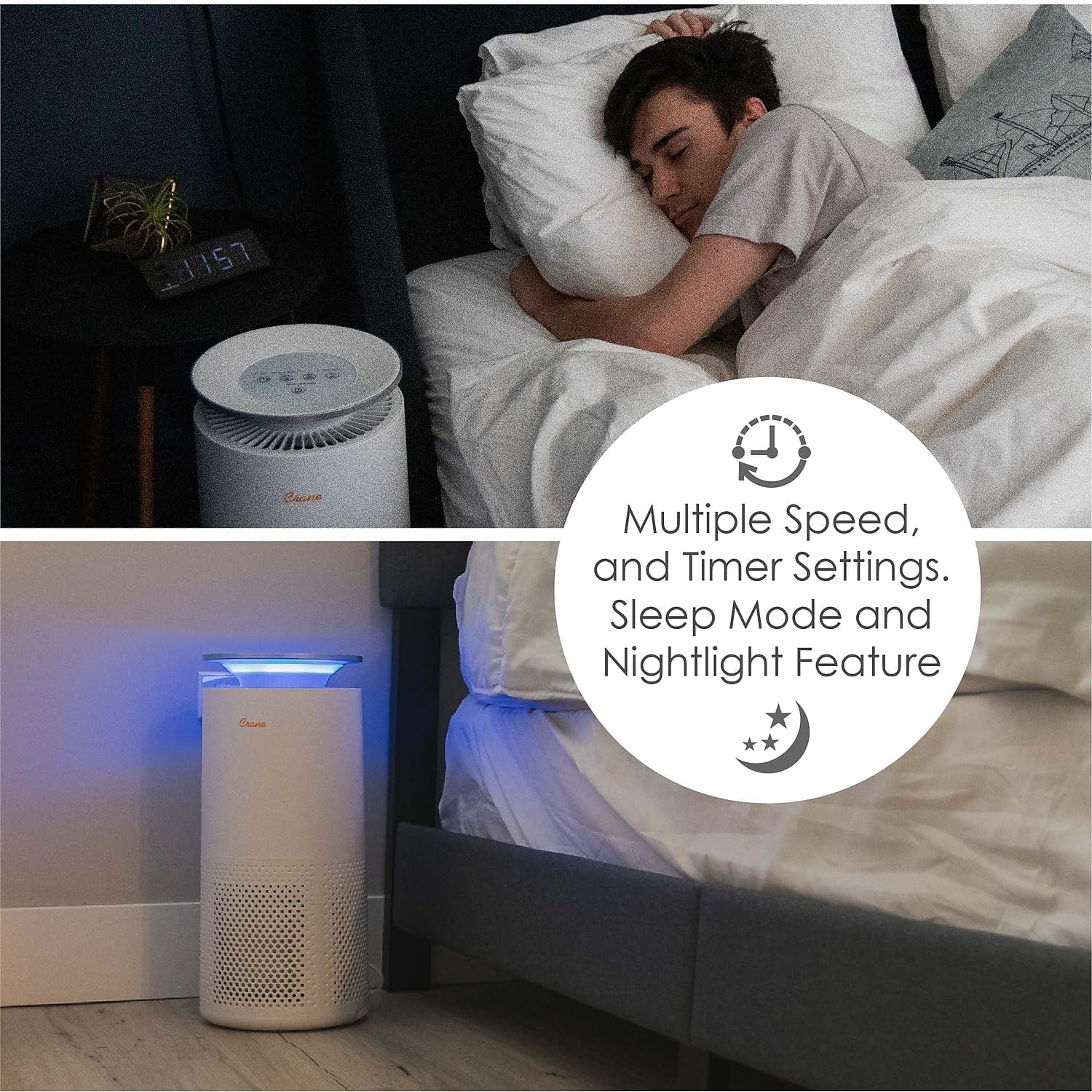 CRANE Air Purifier with True HEPA Filter