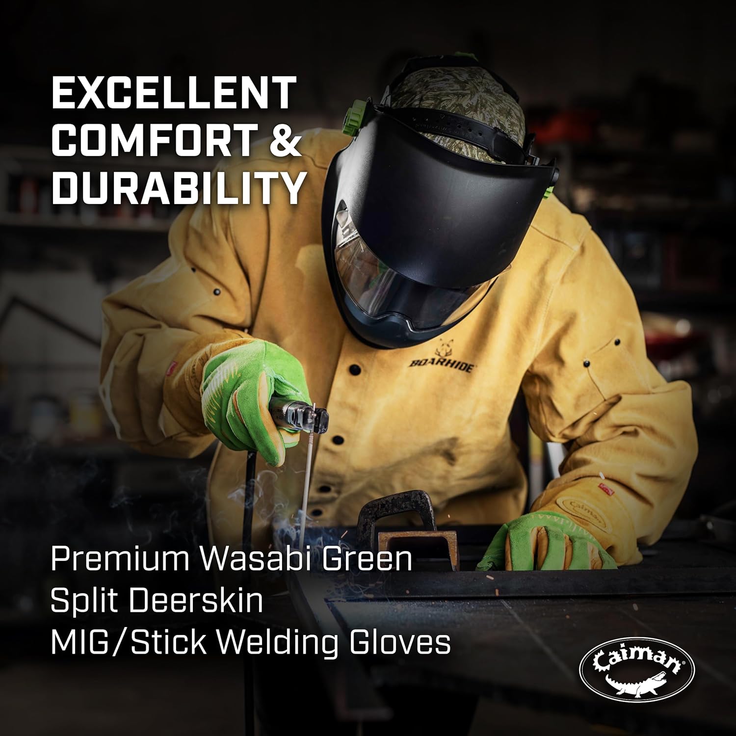CAIMAN Premium Wasabi Green Split Deerskin MIG/Stick Welding Gloves