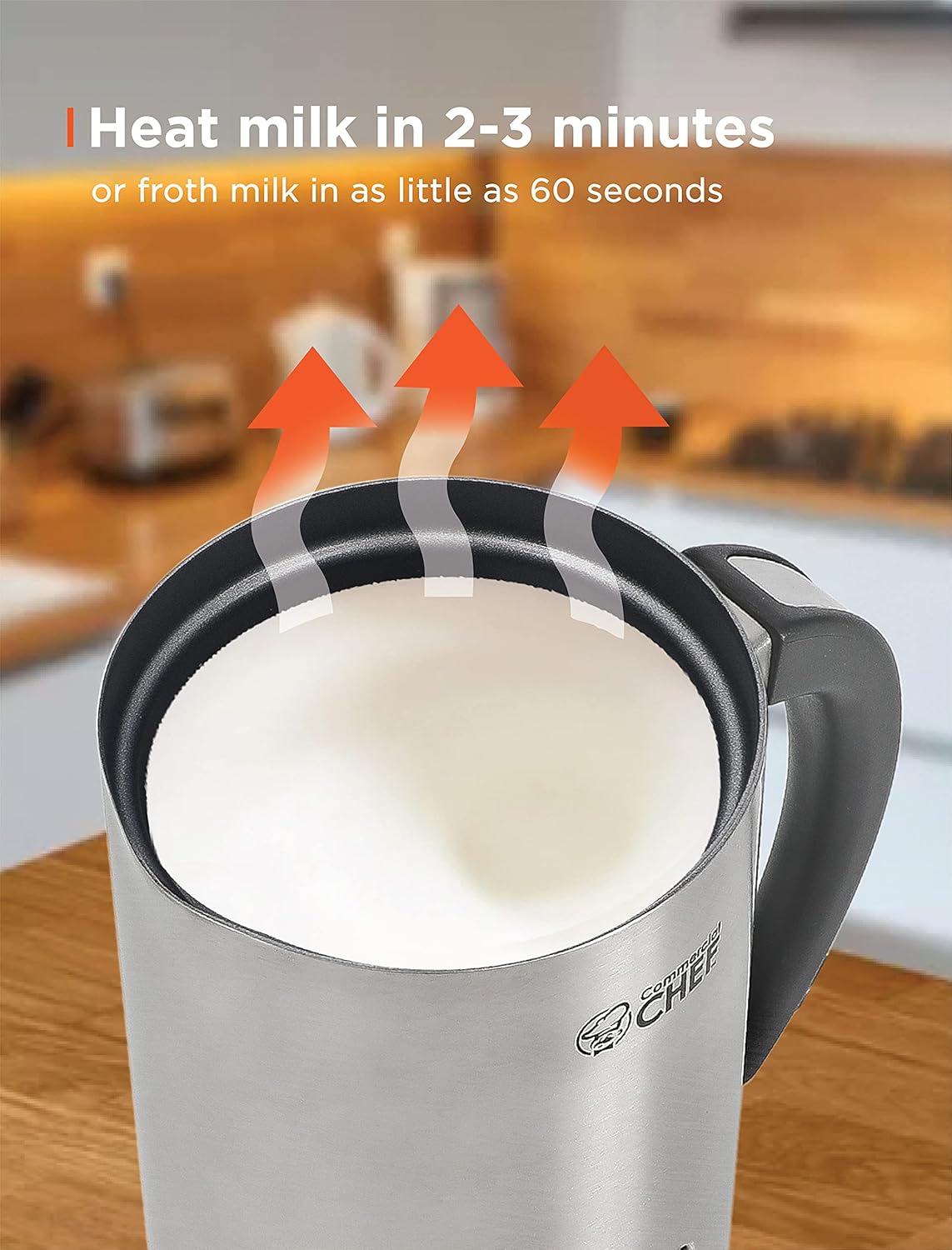 COMMERCIAL CHEF Cordless Milk Frother for Hot and Cold Milk, Cordless Frother, Milk Frother Handheld for Kitchen Coffee Bar