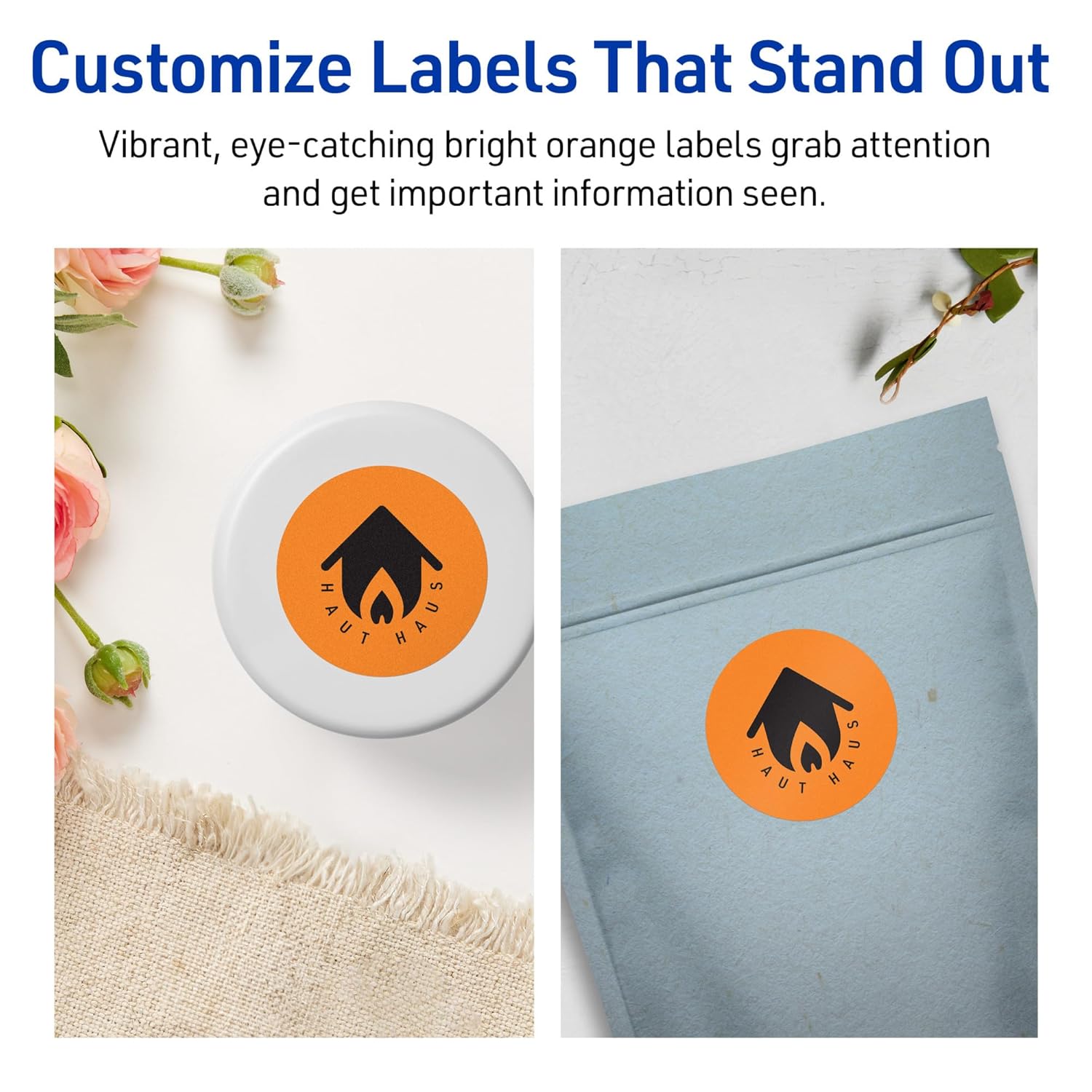 Avery Printable Round Labels, Sure Feed Technology, 1-2/3" Diameter, Bright Orange Labels, Print-to-The-Edge