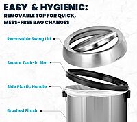 Alpine 17-Gallon Stainless Steel Swing Top Trash Can – Commercial Grade Round Garbage Bin with Odor Control Lid, Brushed Finish, Large Capacity for Home, Office & High-Traffic Areas