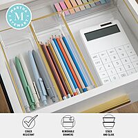 MARTHA STEWART Kerry Plastic Stackable Office Desk Drawer Organizers with Gold Trim