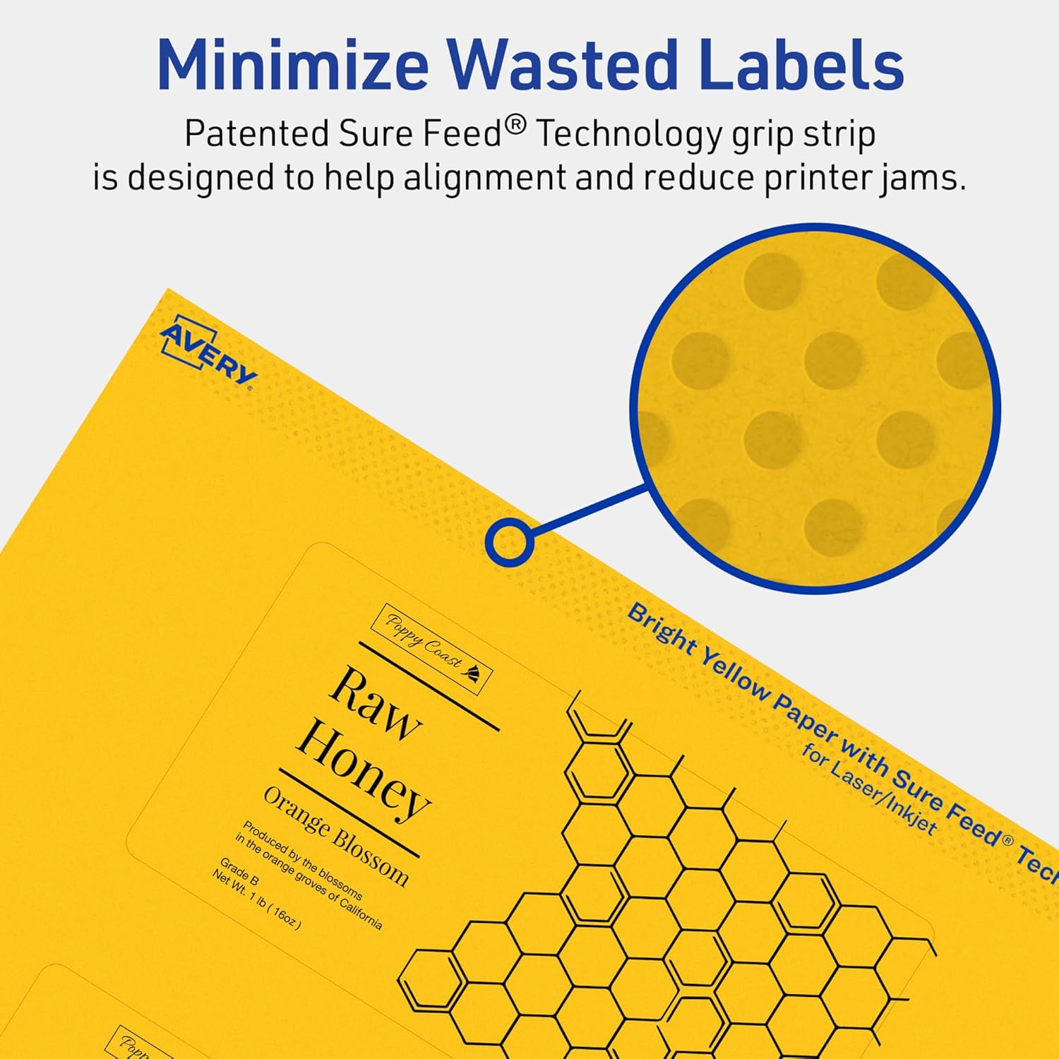 Avery Printable Rectangle Labels, Sure Feed Technology, 2-1/2" x 5", Bright Yellow Labels, Print-to-The-Edge