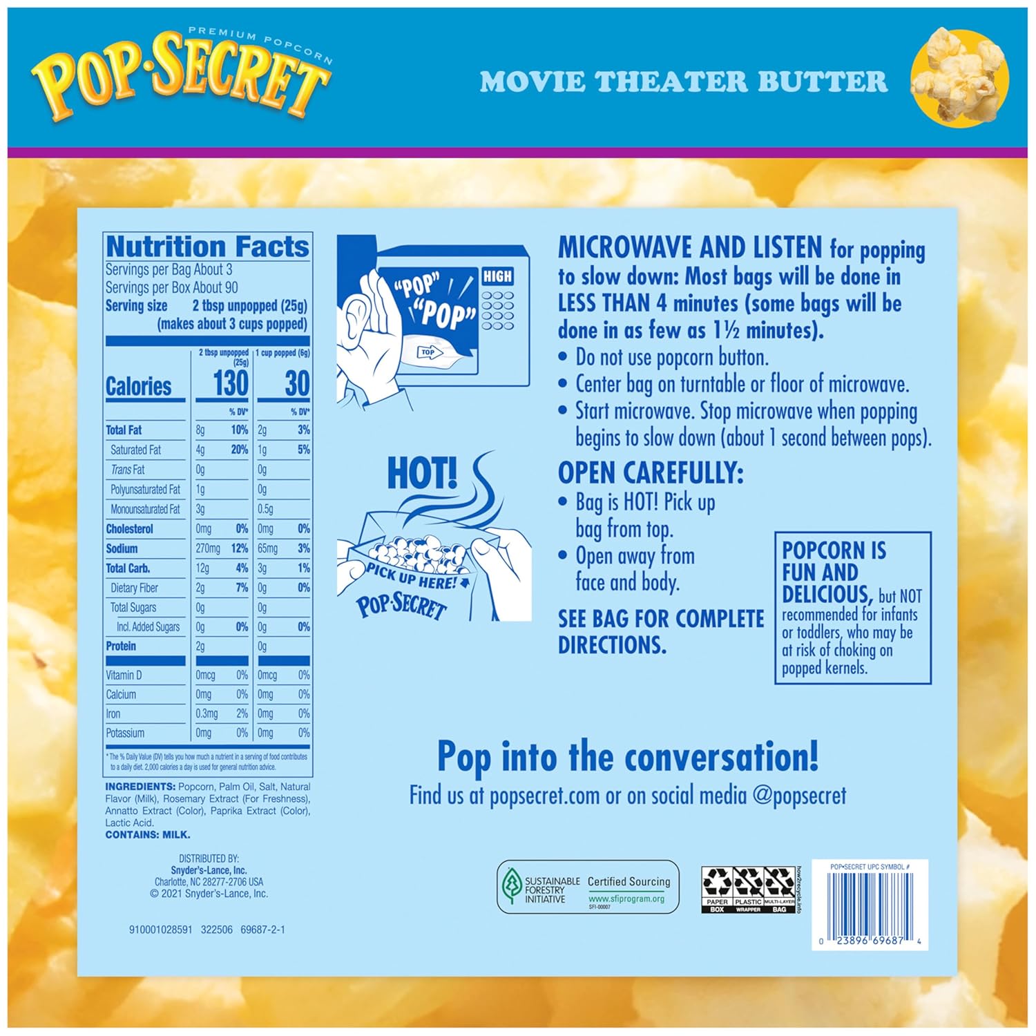 Pop Secret Microwave Popcorn, Movie Theater Butter Flavor, 3 Oz Sharing Bags, 30 Ct Movie Theater Butter 3 Ounce (Pack of 30)