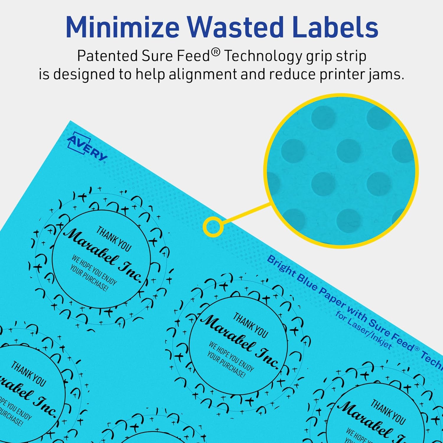 Avery Printable Round Labels, Sure Feed Technology, 2" Diameter, Bright Blue Labels, Print-to-The-Edge